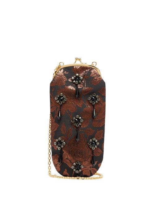 Matchesfashion.com Erdem - Crystal And Beaded Rose Brocade Cross Body Bag - Womens - Bronze
