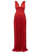 Matchesfashion.com Maria Lucia Hohan - Elysia Corseted Silk Chiffon Pliss Dress - Womens - Red