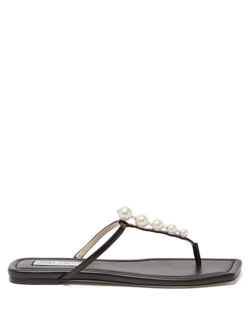 Ladies Shoes Jimmy Choo - Alaina Crystal-embellished Leather Sandals - Womens - Black White
