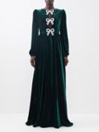 Saloni - Camille Crystal-bow Velvet Gown - Womens - Dark Green
