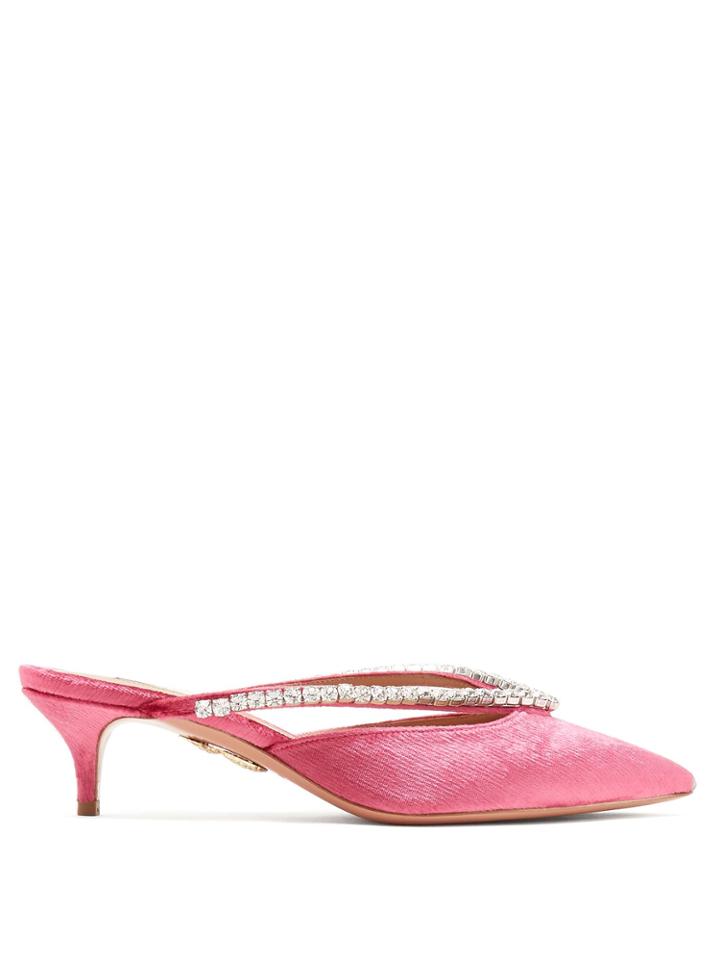 Aquazzura Sabine 45 Crystal-embellished Velvet Mules