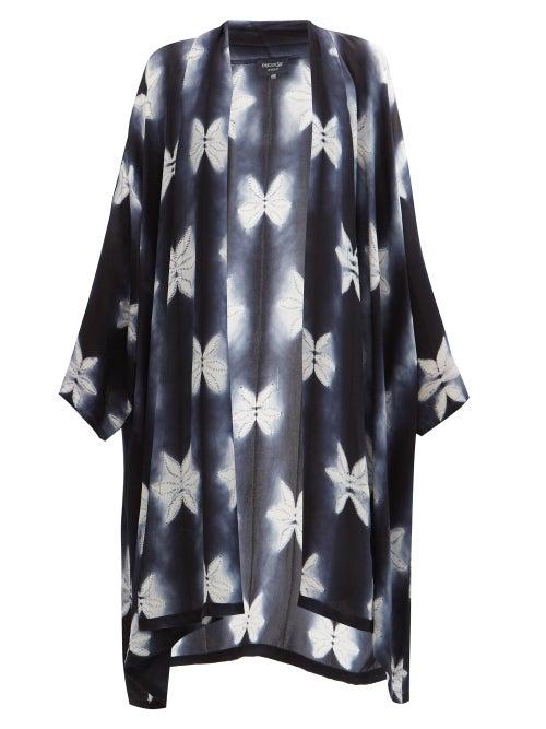 Matchesfashion.com Eskandar - Shibori-dyed Silk-satin Coat - Womens - Navy White