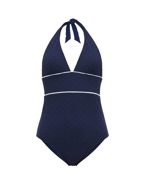 Matchesfashion.com Heidi Klein - New Haven Floral Embroidered Swimsuit - Womens - Navy