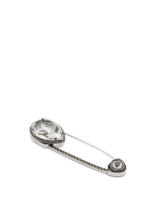 Matchesfashion.com Alexander Mcqueen - Crystal Embellished Safety Pin Brooch - Womens - Crystal