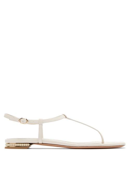 Matchesfashion.com Nicholas Kirkwood - Casati Faux Pearl Heeled Leather T Bar Sandals - Womens - White