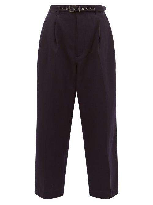 Matchesfashion.com Chimala - High Rise Wool Blend Twill Cropped Trousers - Womens - Navy