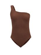 Hunza G - Nancy One-shoulder Crinkle-knit Swimsuit - Womens - Brown