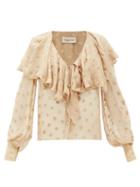 Matchesfashion.com Alexandre Vauthier - Ruffled Devor Silk Blend Chiffon Blouse - Womens - Beige