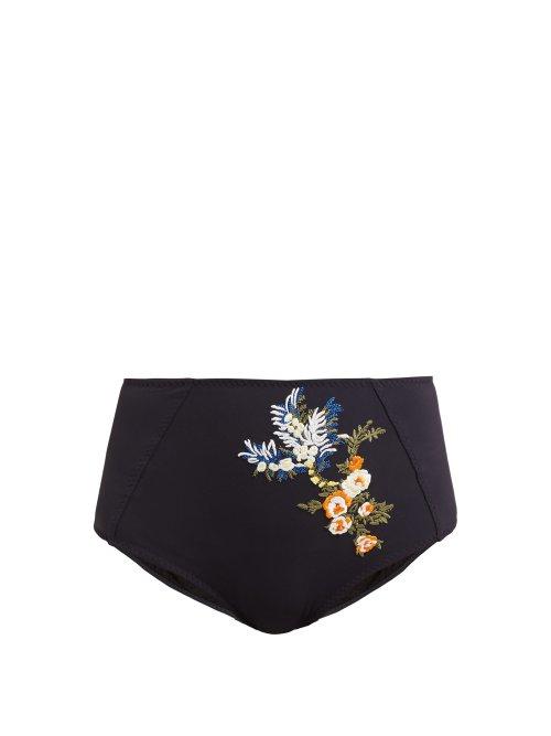 Matchesfashion.com Stella Mccartney - High Rise Floral Garland Embroidered Bikini Briefs - Womens - Navy Multi