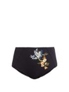 Matchesfashion.com Stella Mccartney - High Rise Floral Garland Embroidered Bikini Briefs - Womens - Navy Multi