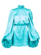 Matchesfashion.com The Attico - High-neck Balloon-sleeve Satin Mini Dress - Womens - Blue