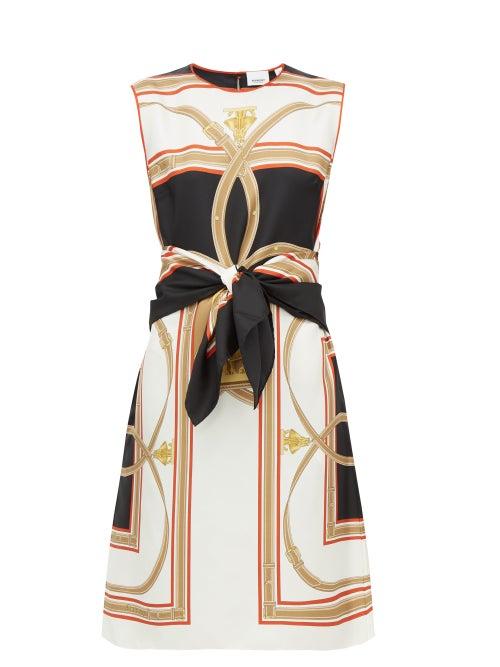 Matchesfashion.com Burberry - Detachable Belt Scarf Print Silk Shift Dress - Womens - Black Multi