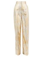 Matchesfashion.com Sara Battaglia - Palm-jacquard Wide-leg Lurex Trousers - Womens - Gold Multi