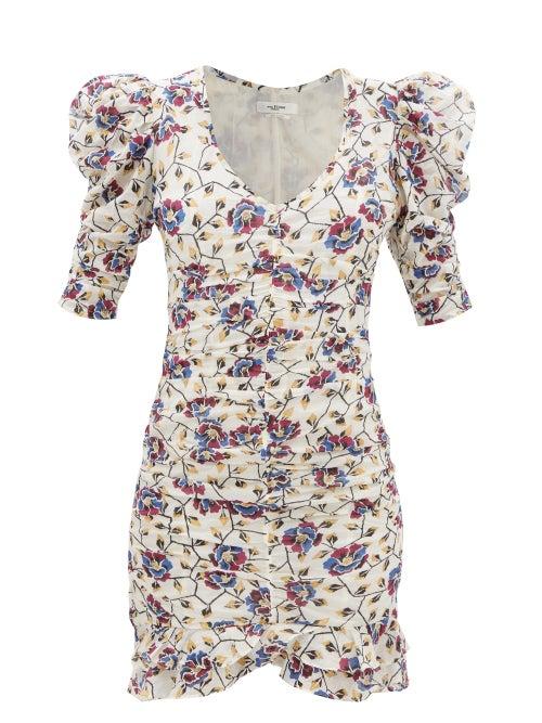 Isabel Marant Toile - Sireny Ruched Floral-print Mini Dress - Womens - Ivory Multi