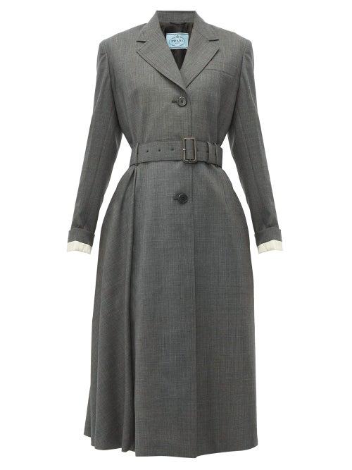Matchesfashion.com Prada - Single Breasted Prince Of Wales Check Wool Coat - Womens - Grey