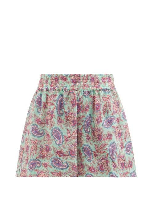 Ladies Beachwear Etro - San Jose Paisley-print Ramie Shorts - Womens - Blue Multi