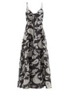 Fil De Vie - Gloria Paisley-print Cotton-batiste Maxi Dress - Womens - Black Print