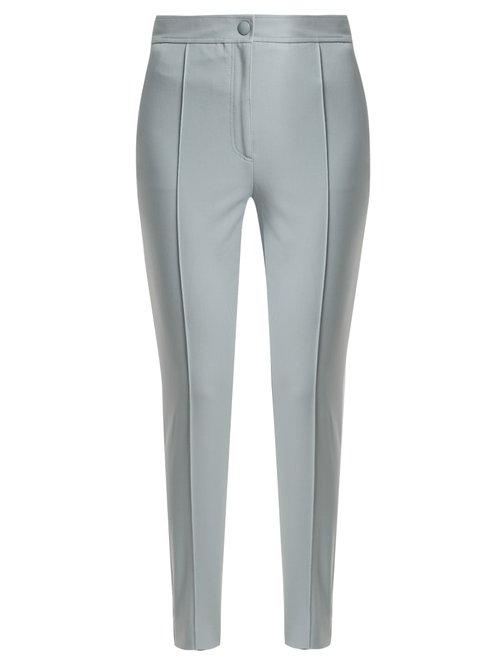 Matchesfashion.com Joseph - Juno Stirrup Hem Cotton Blend Trousers - Womens - Light Blue