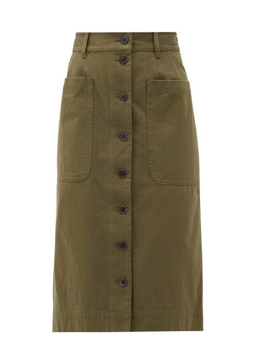 Matchesfashion.com Sea - Corbin Buttoned Cotton-blend Skirt - Womens - Khaki