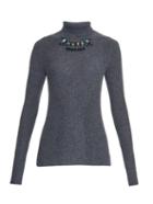 Muveil Embellished Ribbed-knit Roll-neck Wool Sweater
