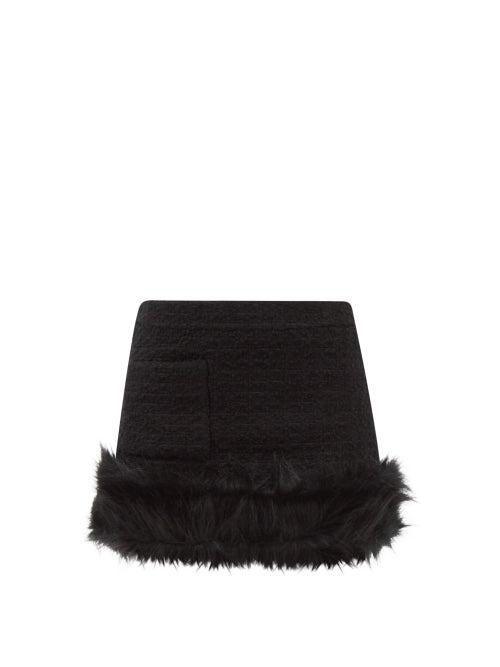 Saint Laurent - Faux Fur-trim Wool-blend Tweed Mini Skirt - Womens - Black