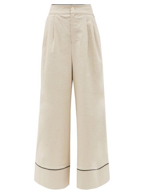 Matchesfashion.com Staud - Rory High-rise Linen-blend Wide-leg Trousers - Womens - Beige