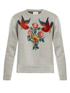 Gucci Bird And Flower-appliqu Cotton Sweatshirt