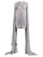 Matchesfashion.com Ashish - Luna Sequinned Drape Sleeve Mini Dress - Womens - Silver