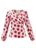 Matchesfashion.com Dolce & Gabbana - Polka-dot Silk-blend Satin Blouse - Womens - Pink Multi