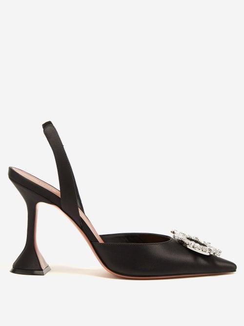 Amina Muaddi - Begum Crystal-embellished Silk-satin Pumps - Womens - Black