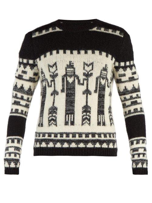 Matchesfashion.com Saint Laurent - Totem Knit Crew Neck Sweater - Mens - Black White