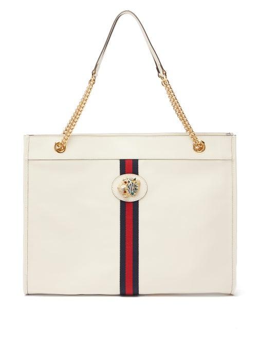 Matchesfashion.com Gucci - Rajah Web-striped Leather Tote Bag - Womens - White