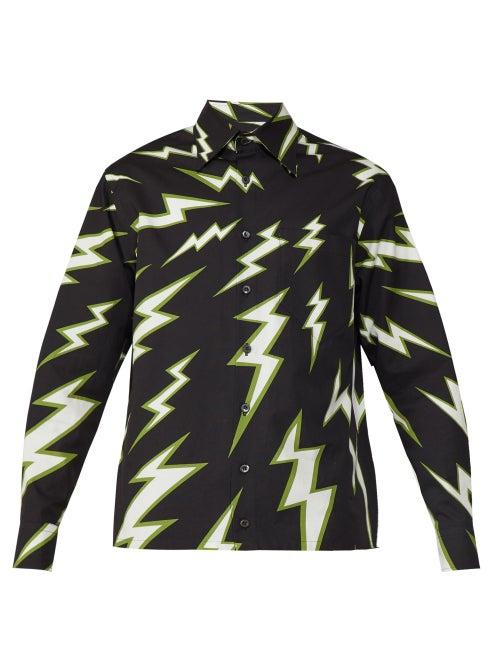 Matchesfashion.com Prada - Lightning Bolt Print Poplin Shirt - Mens - Black Green
