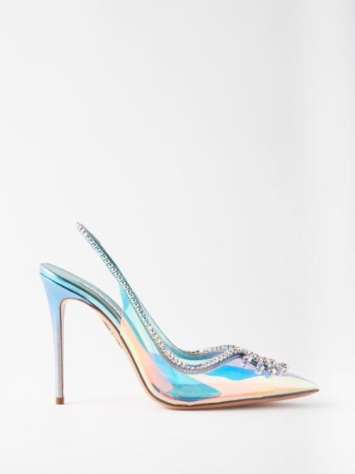 Aquazzura - Seduction 105 Crystal & Iridescent-pvc Pumps - Womens - Blue