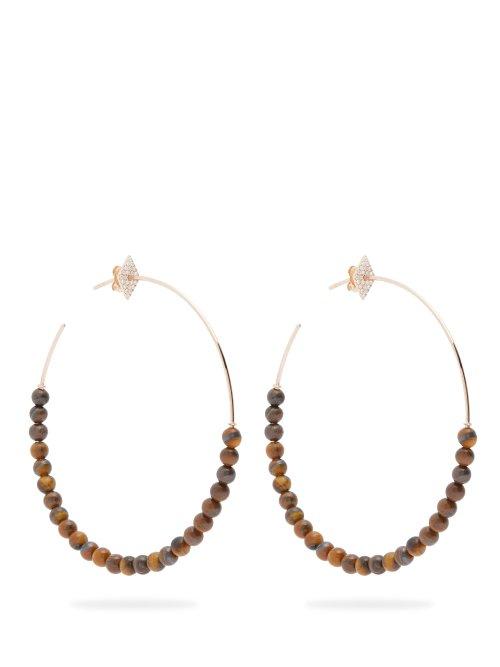 Matchesfashion.com Diane Kordas - Diamond & 18kt Rose Gold Hoop Earrings - Womens - Brown