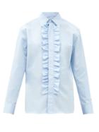 Matchesfashion.com Ami - Jabot Ruffled-placket Cotton-poplin Shirt - Womens - Light Blue