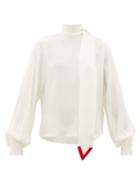 Matchesfashion.com Valentino - V-neck Tie Silk-georgette Blouse - Womens - Ivory