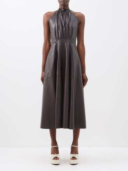 Raquel Diniz - Giovanna Leather Halterneck Midi Dress - Womens - Brown