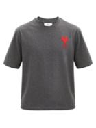 Matchesfashion.com Ami - Logo-embroidered Cotton-jersey T-shirt - Mens - Grey