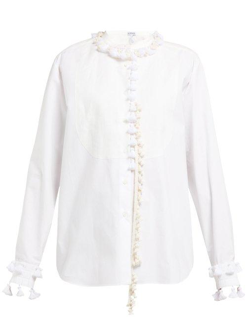 Matchesfashion.com Loewe - Tassel Trimmed Cotton Poplin Shirt - Womens - White