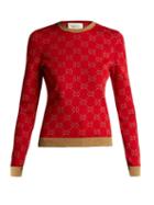 Matchesfashion.com Gucci - Gg Jacquard Knit Cotton Blend Sweater - Womens - Red