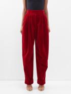 Alexandre Vauthier - Boyfriend Velvet Tapered-leg Trousers - Womens - Dark Red
