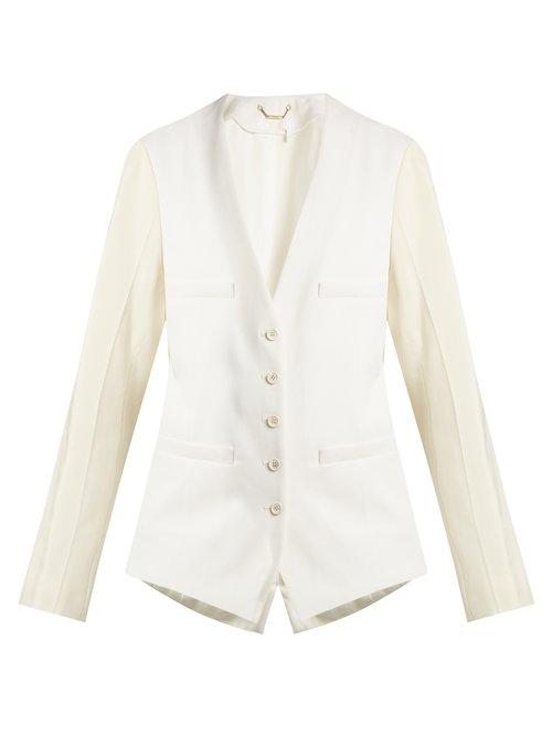 Matchesfashion.com Chlo - Collarless Wool Blend Single Breasted Jacket - Womens - Cream