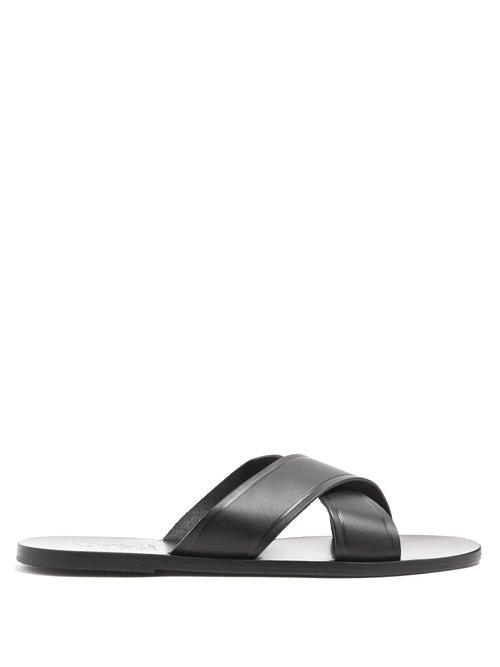 Matchesfashion.com Ancient Greek Sandals - Kritonas Cross Over Strap Leather Slides - Mens - Black