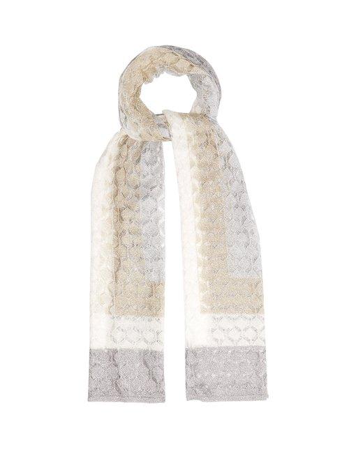 Matchesfashion.com Missoni - Striped Fine Knit Scarf - Womens - Silver
