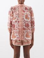 Zimmermann - Vitali Floral-print Voile Blouse - Womens - Red Ivory