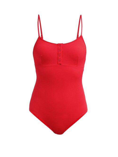 Matchesfashion.com Melissa Odabash - Calabasas Press Stud Ribbed Swimsuit - Womens - Red