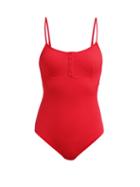 Matchesfashion.com Melissa Odabash - Calabasas Press Stud Ribbed Swimsuit - Womens - Red