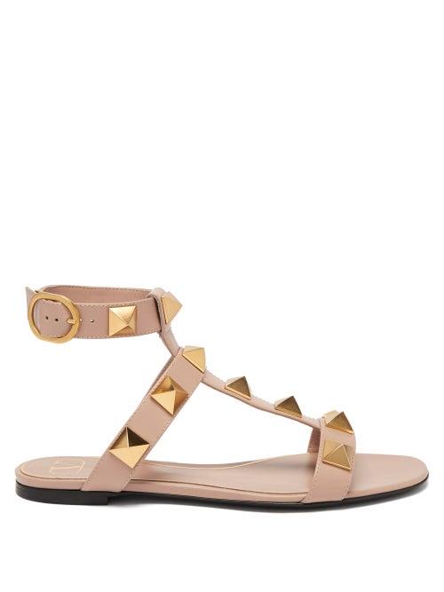 Ladies Shoes Valentino Garavani - Roman Stud Leather Sandals - Womens - Tan