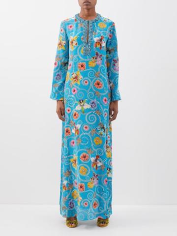 Mary Katrantzou - Collins Crystal-embellished Printed Silk Gown - Womens - Turquoise